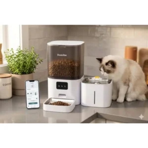 Smart Pet 2 in 1 Feeder and Fountain Water, WiFi App Control Automatic for indoor use, BPA-free plastic, White, dual-function