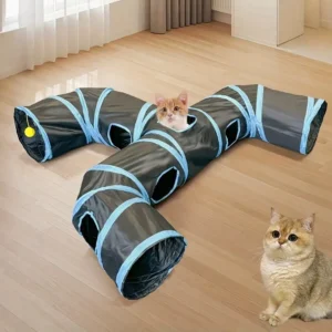 New Design Extended 3-Way Black Cat Tunnel Toy, Unique Faucet Shaped Pet Tunnel, Cat Toy Scratcher Rolling Sisal Rug