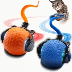 Cat Toy for Indoor Cats, Automatic Rolling Ball with LED Light & Realistic Tail, Self-Playing Motion Activated Cat Toys for Bore