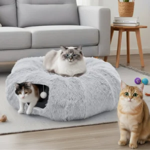 JHK Cat Tunnel Bed for Indoor with Soft Plush Washable Multifunctional Playground Under Tree Pet Toys for Kittens Puppy