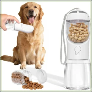 2-in-1 Portable Dog Water Bottle & Food Container, BPA Free, 12oz, Leakproof for Travel, Hiking, Walks