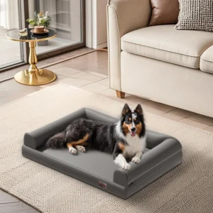 M-2XL Indoor Orthopedic Dog Bed with Supportive Base Bolster Pillow Pet Lounge Bed Sofa Microfiber Leather Cover for All Breed