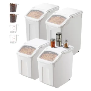 VEVOR 4pcs Rice Storage Container Large Dog Food Dispenser Bin, Kitchen Ingredient Grain Cereal Bin Pet food Containers