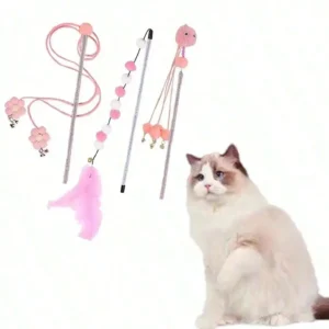 3pcs Cat Teaser Wand Toy Set With Flower Tassel Bell And Feather For Indoor Play Training