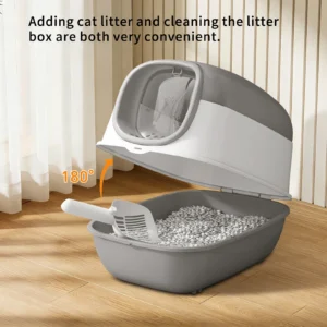 Switchable Open/Semi-Enclosed Cat Litter Box, Extra Large Jumbo Size for Multi-Cat Households, Splash-Proof and Anti-Tracking, Dual-Mode Over-the-Top Litter Pan, Low-Entry for Easy Cleaning，Suitable for cats of different sizes