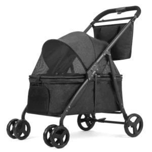 Dog Travel Stroller with 4 Heavy Duty Wheels, oldable Pet Stroller with Adjustable Handle - Double De acity Jogger Wagon with Ba